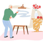 Elderly man painting